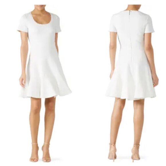Rebecca Taylor Short Sleeve Stretch Textured Scoop Neck White Lined Dress Sz 10 - Picture 3 of 15